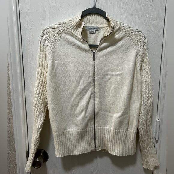 Liz Claiborne cream zip up sweater size large - Picture 1 of 6